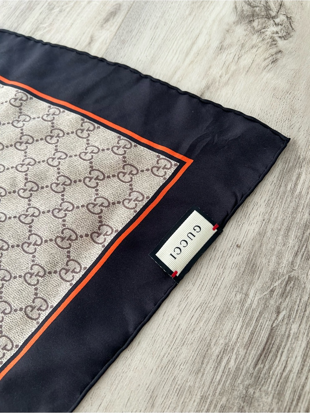 Gucci Monogram Silk Scarf in Brown and Black - Picture 2 of 4